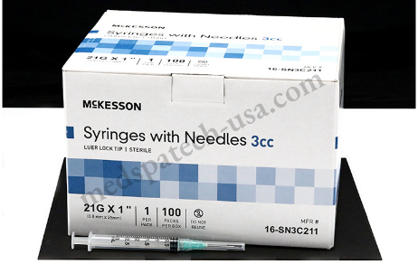 Syringes With Needles, 3CC, 21G X 1" - Box/100